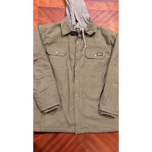 Dickies Mens L 42-44 Hooded Insulated Canvas Jacket Olive Green Work Coat